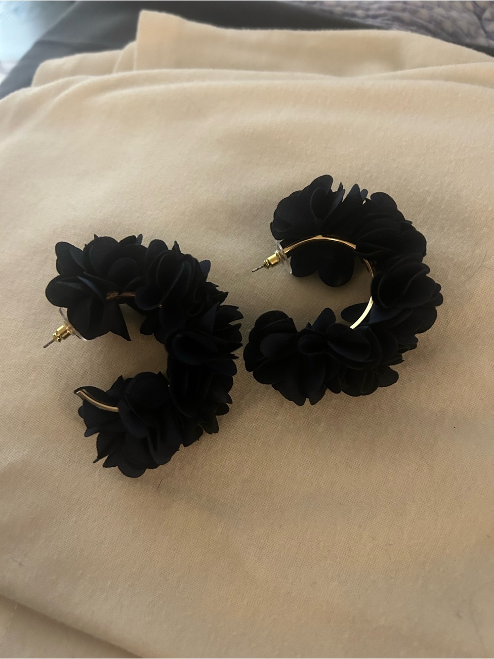 Floral Hoop Statement Earrings - Navy Blue